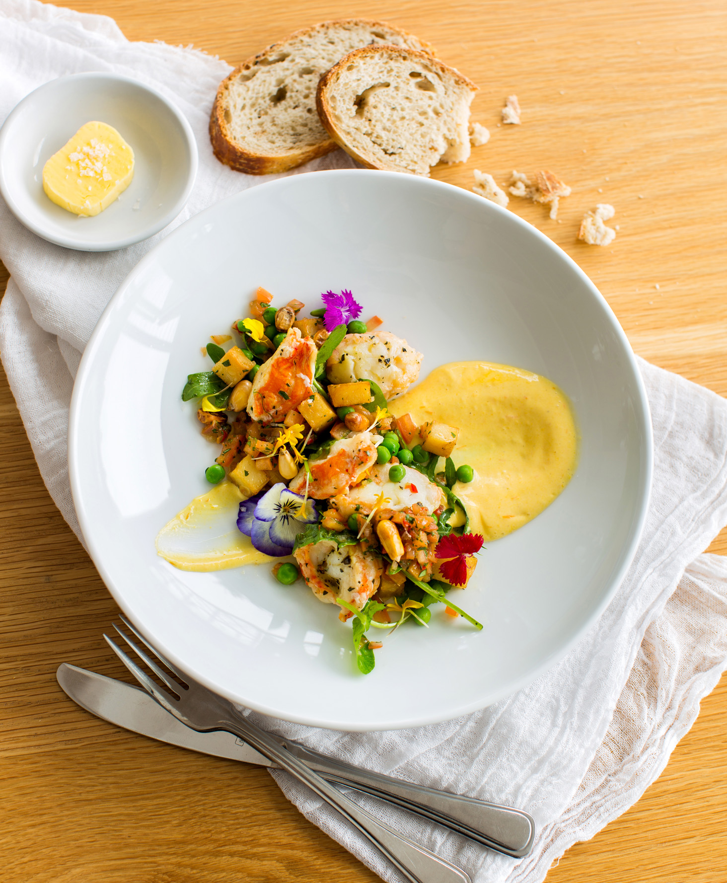 Warm salad of Jervis Bay crayfish, yellow chilli mayo & pebre salsa - Quicksand Food